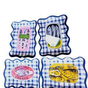 4 C&C California Assorted SARDINES Melamine Plates Nautical NEW